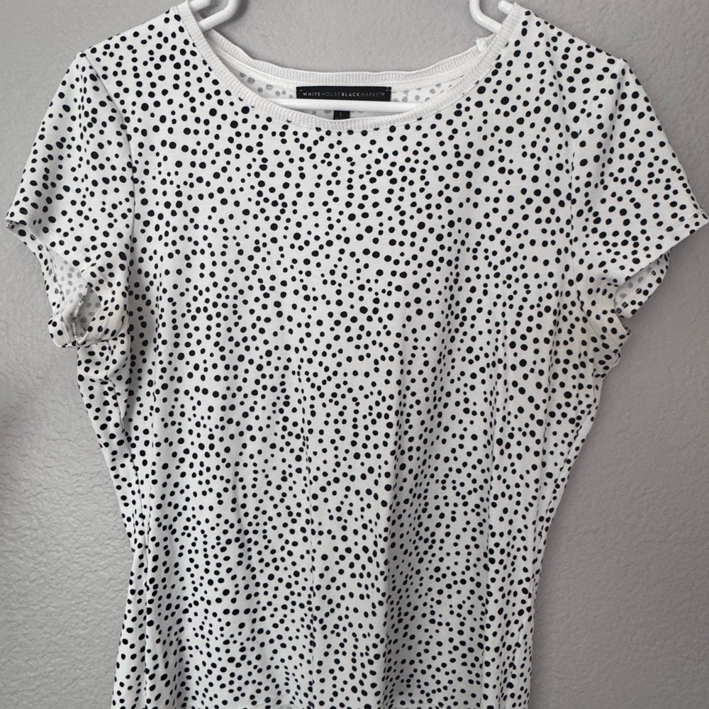 WHBM Women's White With Black Polka Dot Top Cotton Large